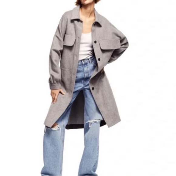 ZARA Long Overshirt Jacket  Wool Blend Coat Bloggers Favorite Gray - Picture 5 of 9